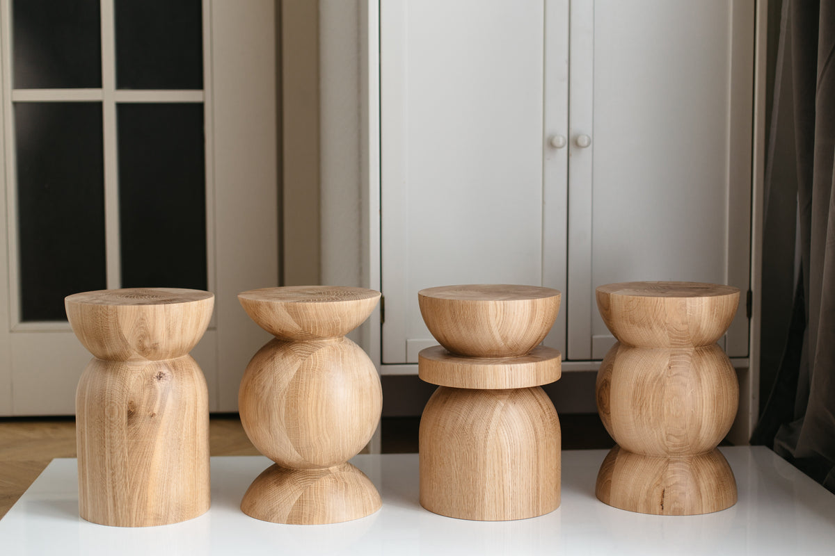Handmade Wooden Block – Solid Wood with Elegant Spheres Details H300 mm