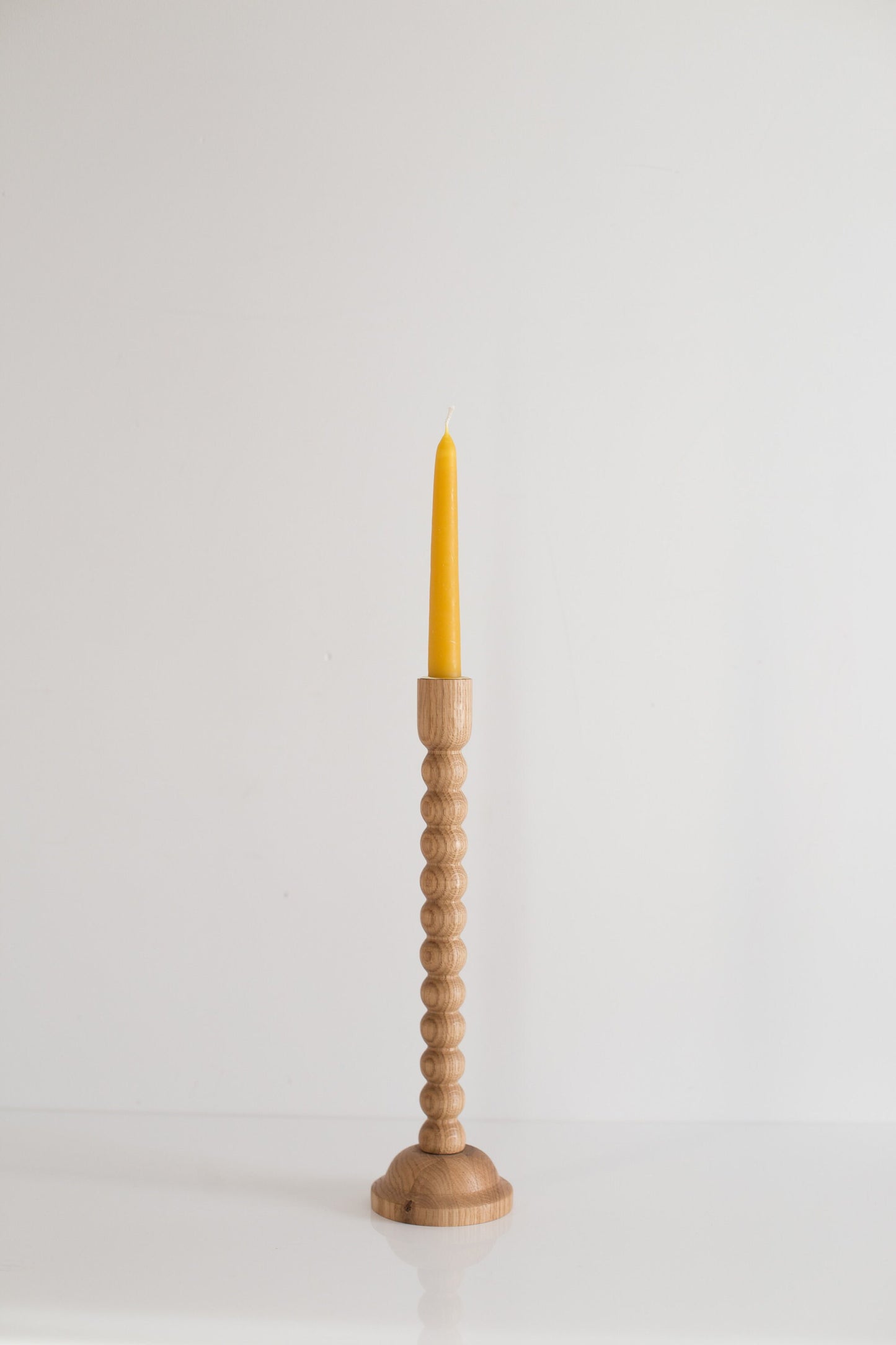 Set of 2 Hand-Turned Wooden Taper Candle Holders – Bubble Design, Oak