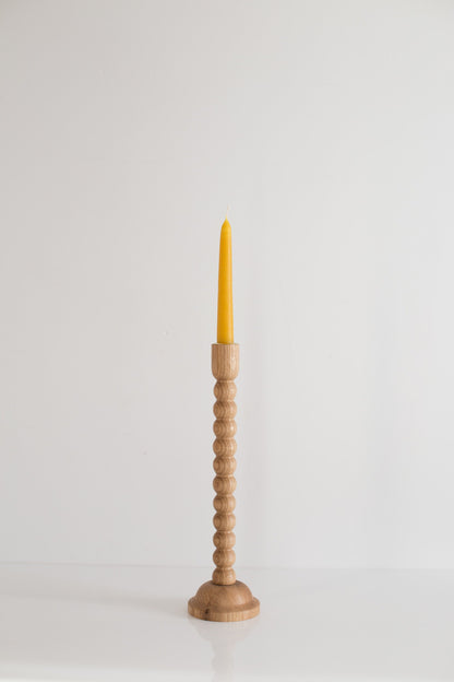 Set of 2 Hand-Turned Wooden Taper Candle Holders – Bubble Design, Oak