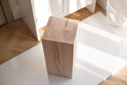 Solid Ash Wooden Coffee Table Block – Handmade Pedestal Table, H450 mm