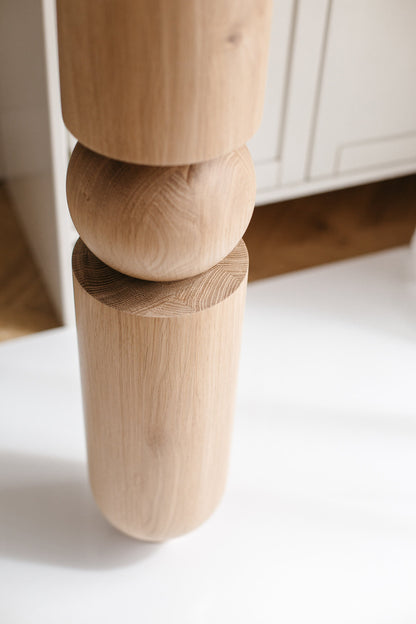 Wooden Table & Bar Leg with Rounded Sphere Detail – Lathe-Turned Design, H690 mm