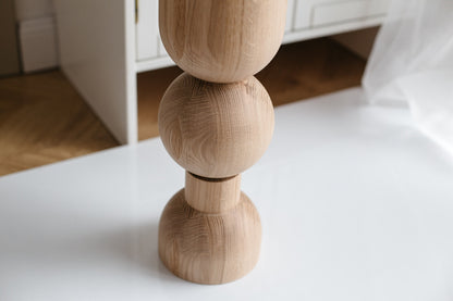 Wooden Table & Bar Leg with Bottom Sphere Detail – Lathe-Turned Design, H690 mm