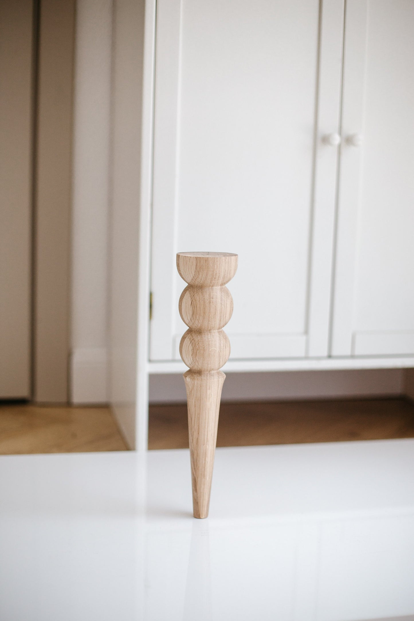 Tapered Wooden Furniture Legs with Double Ball Detail – Lathe-Turned Design, H350 mm