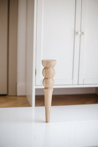 Tapered Wooden Furniture Legs with Double Ball Detail – Lathe-Turned Design, H350 mm