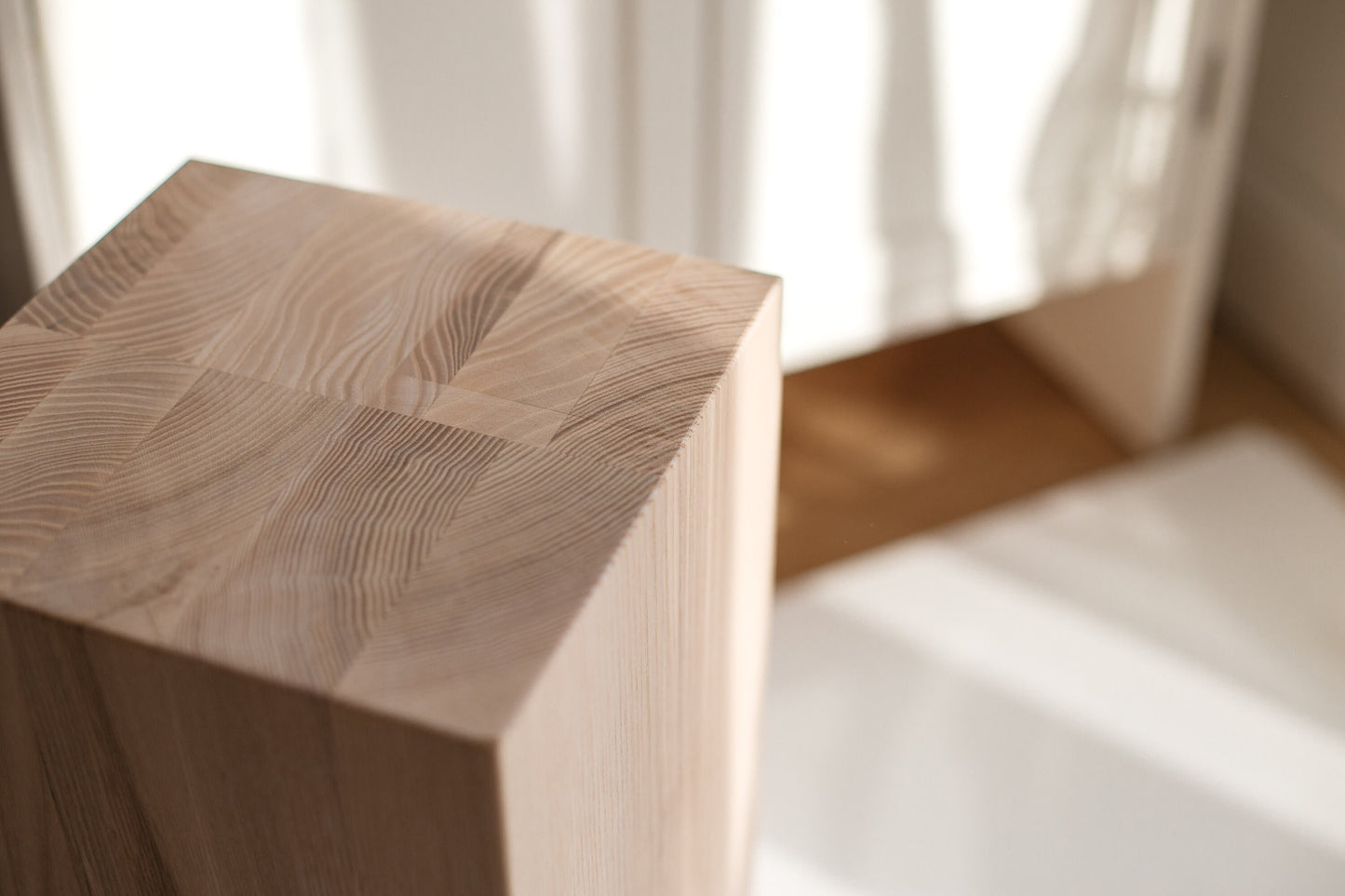 Solid Ash Wooden Coffee Table Block – Handmade Pedestal Table, H450 mm