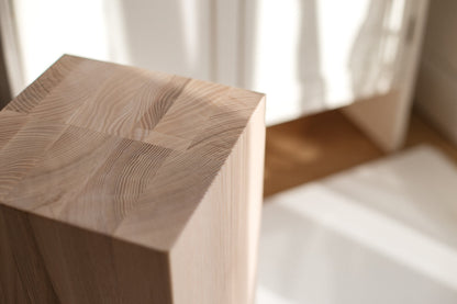 Solid Ash Wooden Coffee Table Block – Handmade Pedestal Table, H450 mm