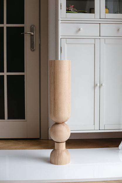 Wooden Table & Bar Leg with Bottom Sphere Detail – Lathe-Turned Design, H690 mm