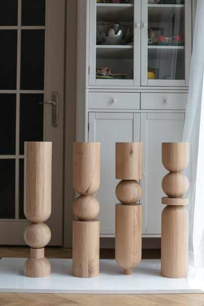Wooden Table & Bar Leg with Rounded Sphere Detail – Lathe-Turned Design, H690 mm