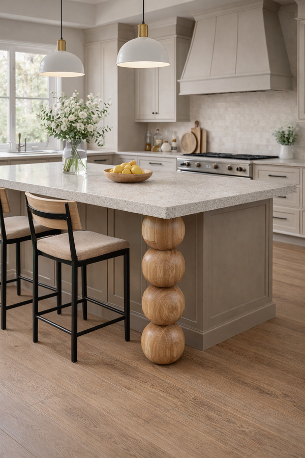 Holzmöbelfuß mit vier Kugeln – Gedrechseltes Design, H670 mm