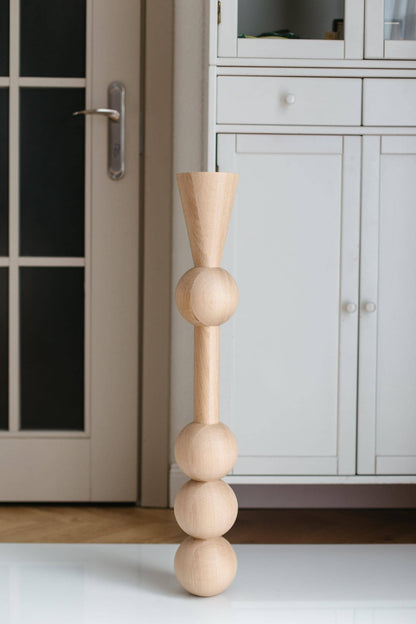 Wooden Furniture Leg with Four Sphere Details – Lathe-Turned Table Support, H760 mm