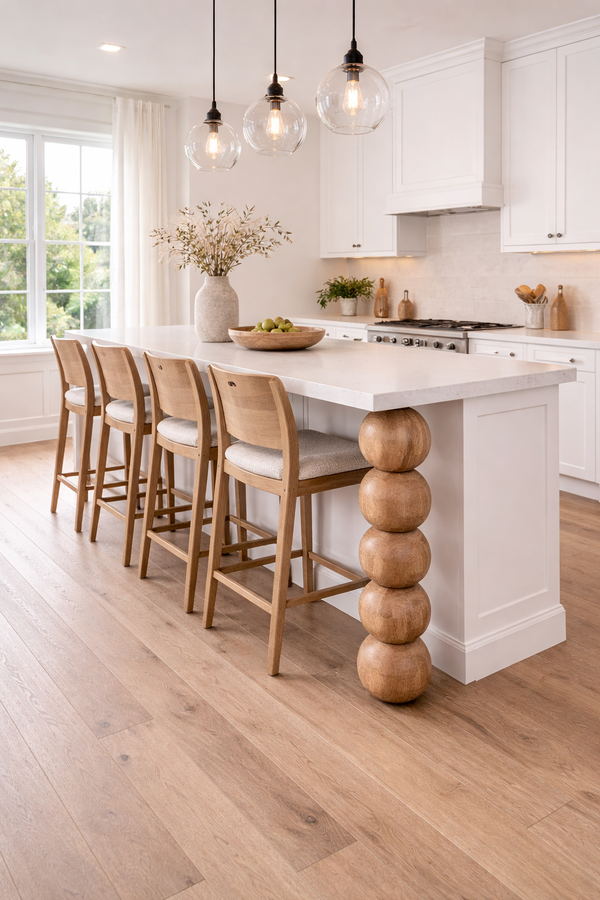 Möbelbein aus Holz mit fünf Kugeldetails – Drechseldesign, H730 mm