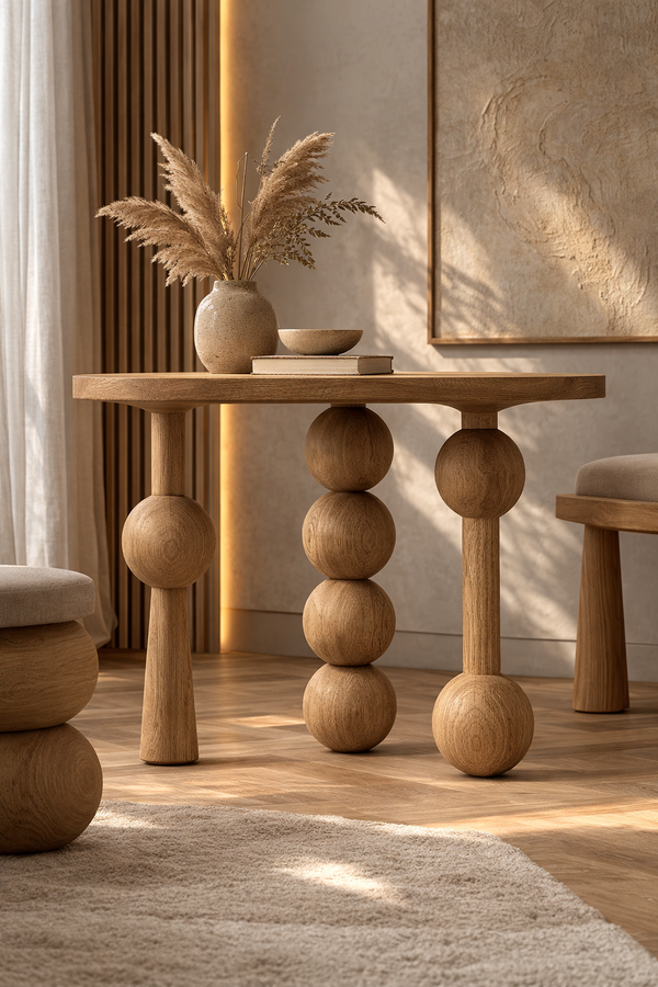 Hölzernes Möbelbein mit vier Kugelsegmenten – Handgefertigtes Design, 3er-Set, H670 mm