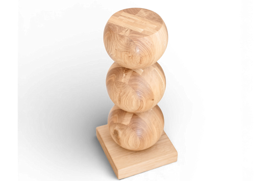 Elegant Wooden Bedside Table with Central Sphere Accent – Handmade Design, H580 mm