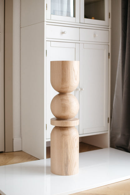 Wooden Table & Bar Leg with Center Sphere Detail – Lathe-Turned Design, H710 mm