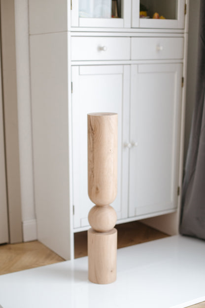 Wooden Table & Bar Leg with Center Sphere Detail – Lathe-Turned Design, H690 mm
