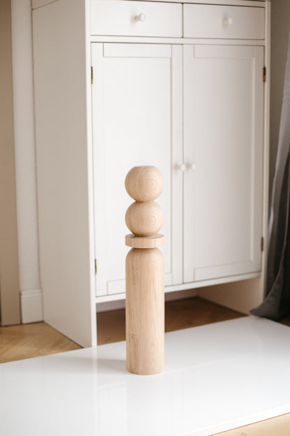 Kaffeetischbein aus Naturholz mit zwei oberen Kugeln – Handgefertigtes Design, H540 mm