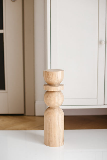 Couchtischbein aus Naturholz mit Kugeldetail – Handgefertigtes Design, H380 mm