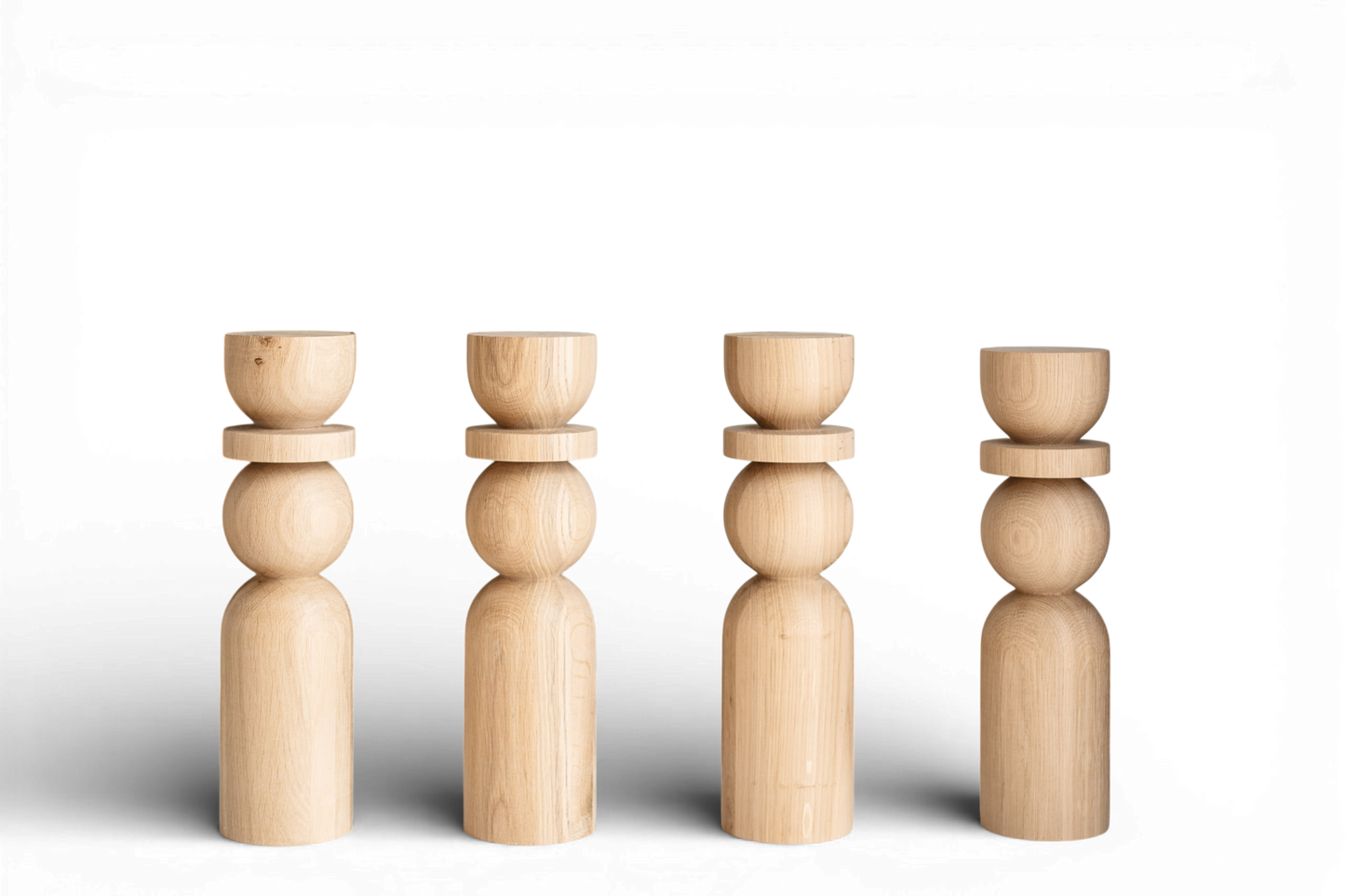 Tischbeine aus Naturholz für Couchtische mit Kugelschmuck – Handgefertigt, 4er-Set, H380 mm