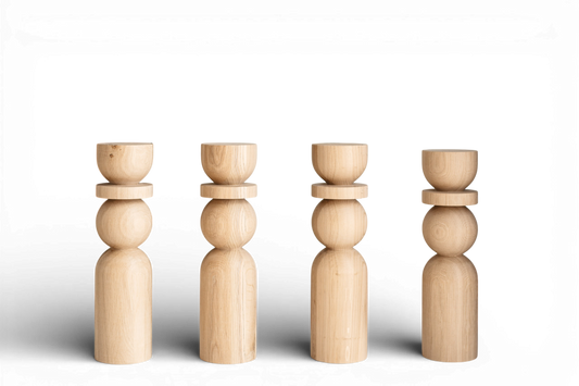 Tischbeine aus Naturholz für Couchtische mit Kugelschmuck – Handgefertigt, 4er-Set, H380 mm