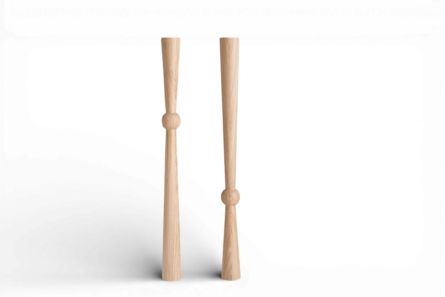 Holztisch- & Bartischbein mit Mittelkugel – Massive Eiche, handgefertigt, 2er-Set, H870 mm