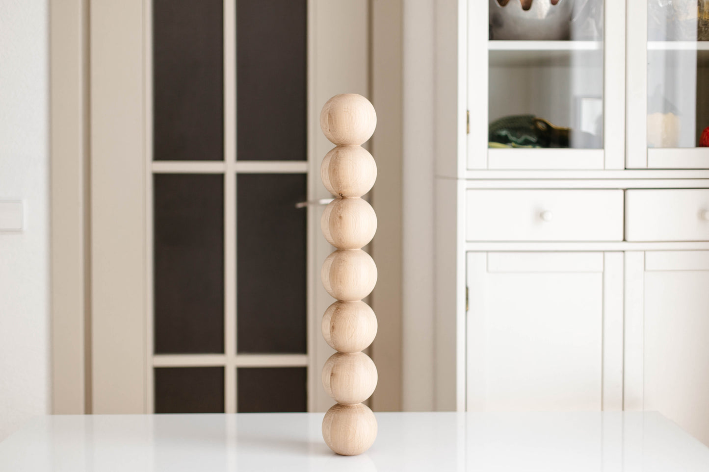 Tisch- und Bartischbein aus Holz mit sieben Kugeln – handgefertigtes Design, H574 mm