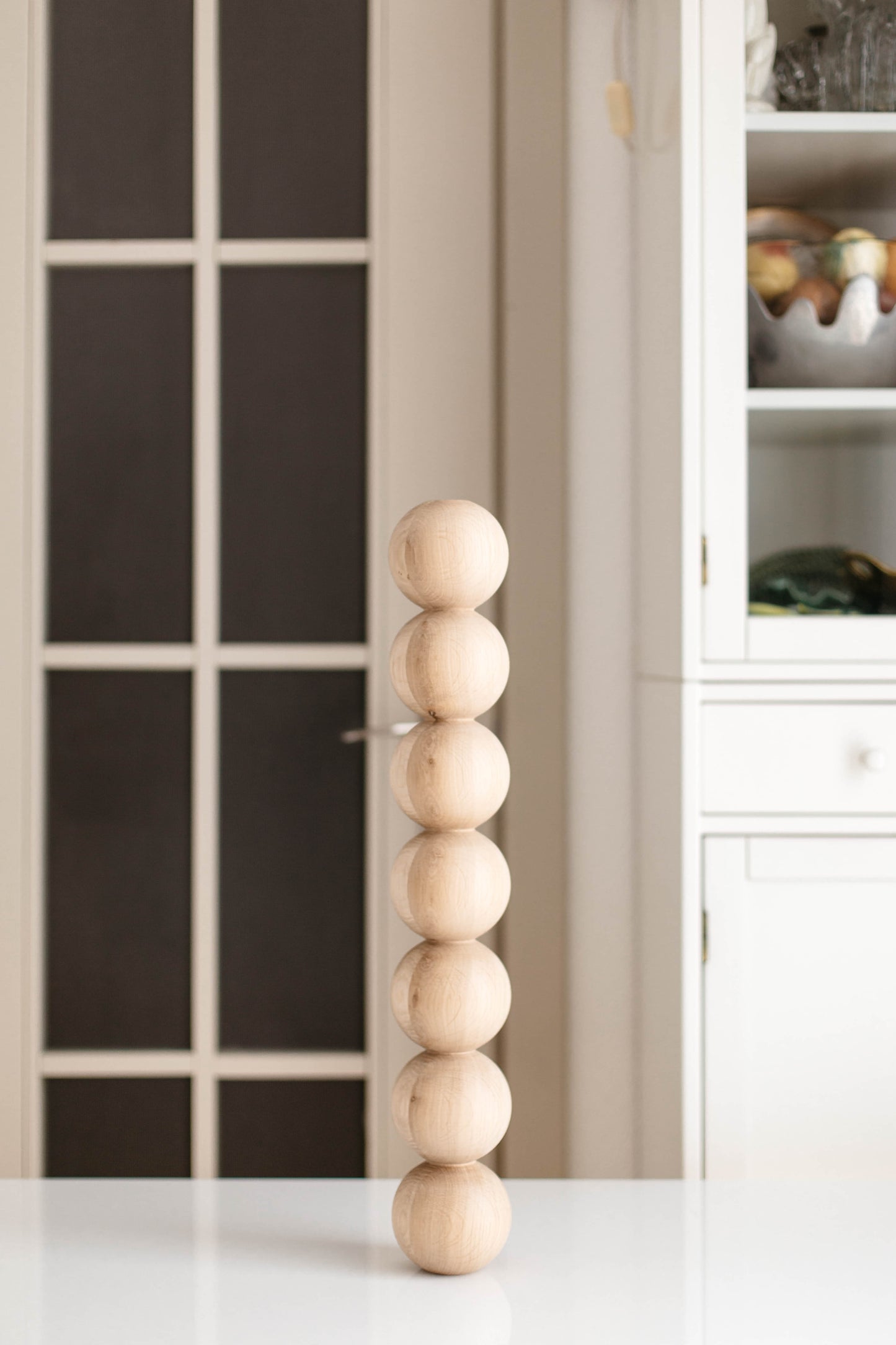 Tisch- und Bartischbein aus Holz mit sieben Kugeln – handgefertigtes Design, H574 mm