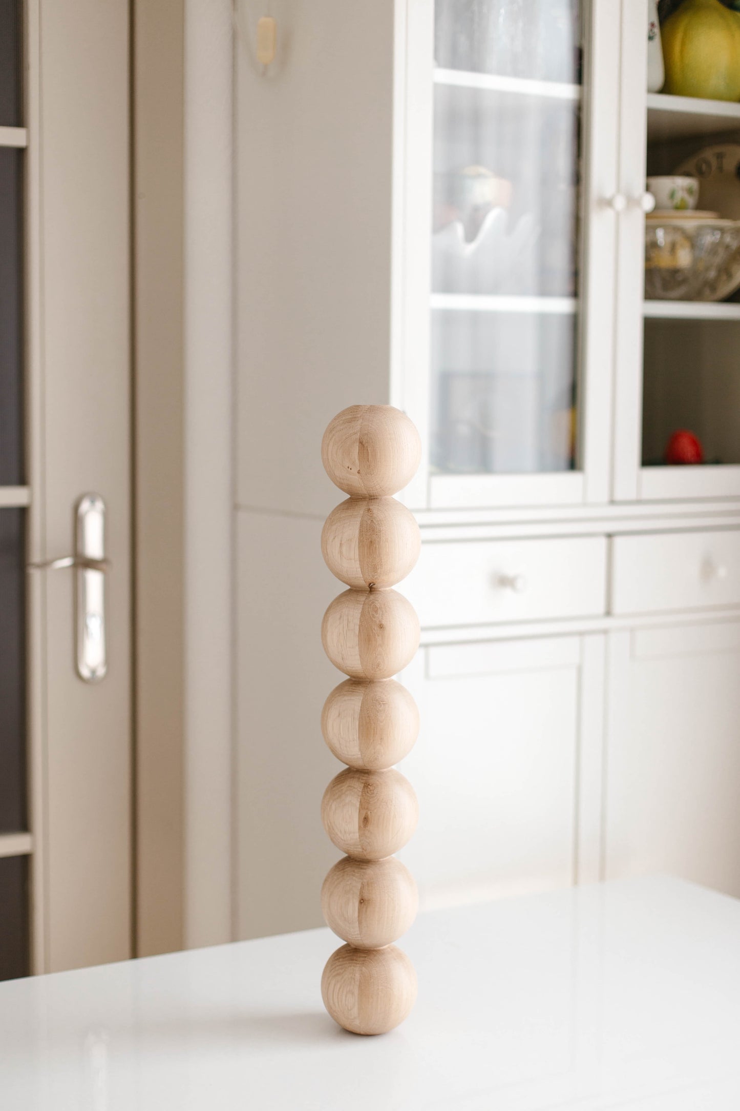 Tisch- und Bartischbein aus Holz mit sieben Kugeln – handgefertigtes Design, H574 mm