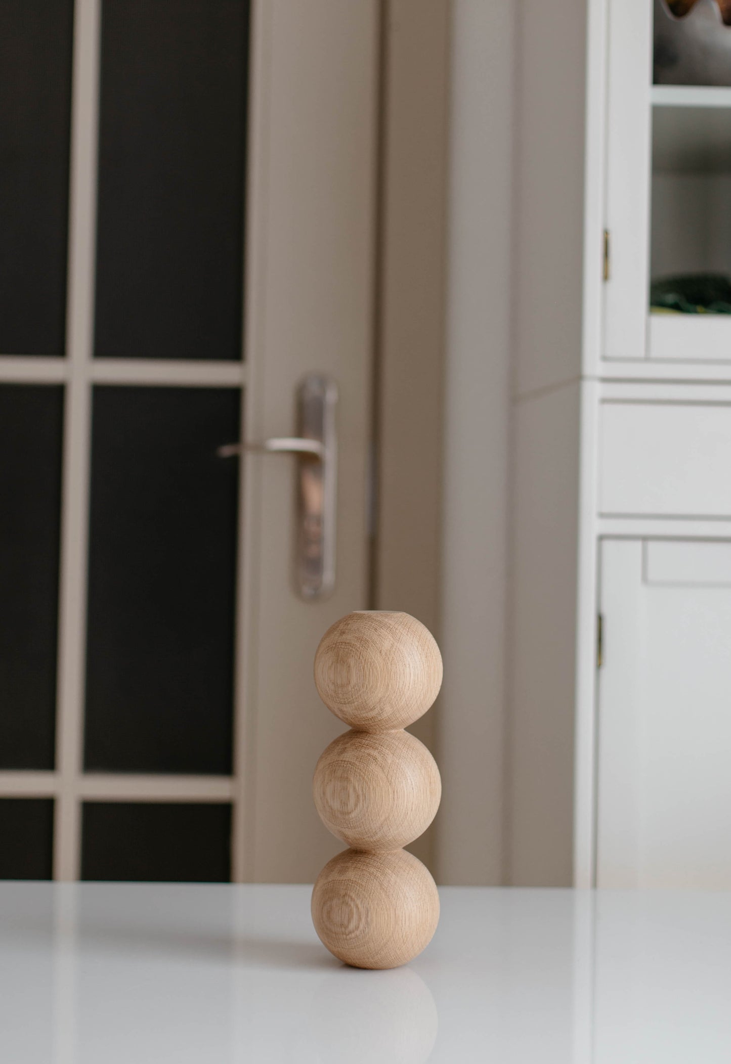 Round Turned Wooden Furniture Leg with Triple Sphere Detail – Handmade, H244 mm