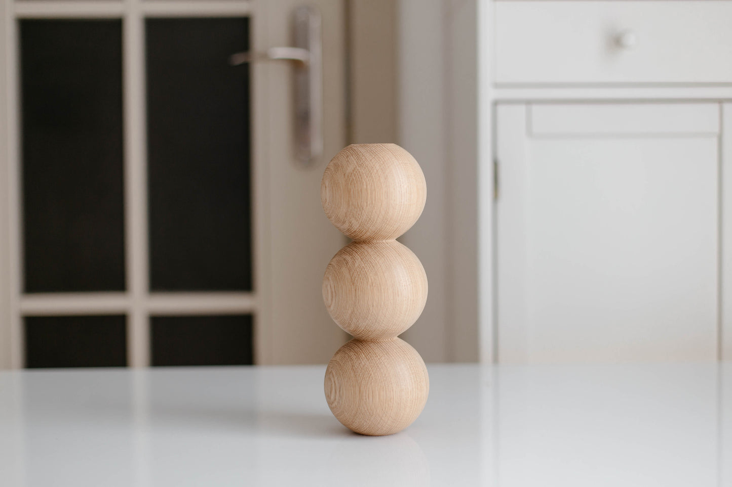 Round Turned Wooden Furniture Leg with Triple Sphere Detail – Handmade, H244 mm