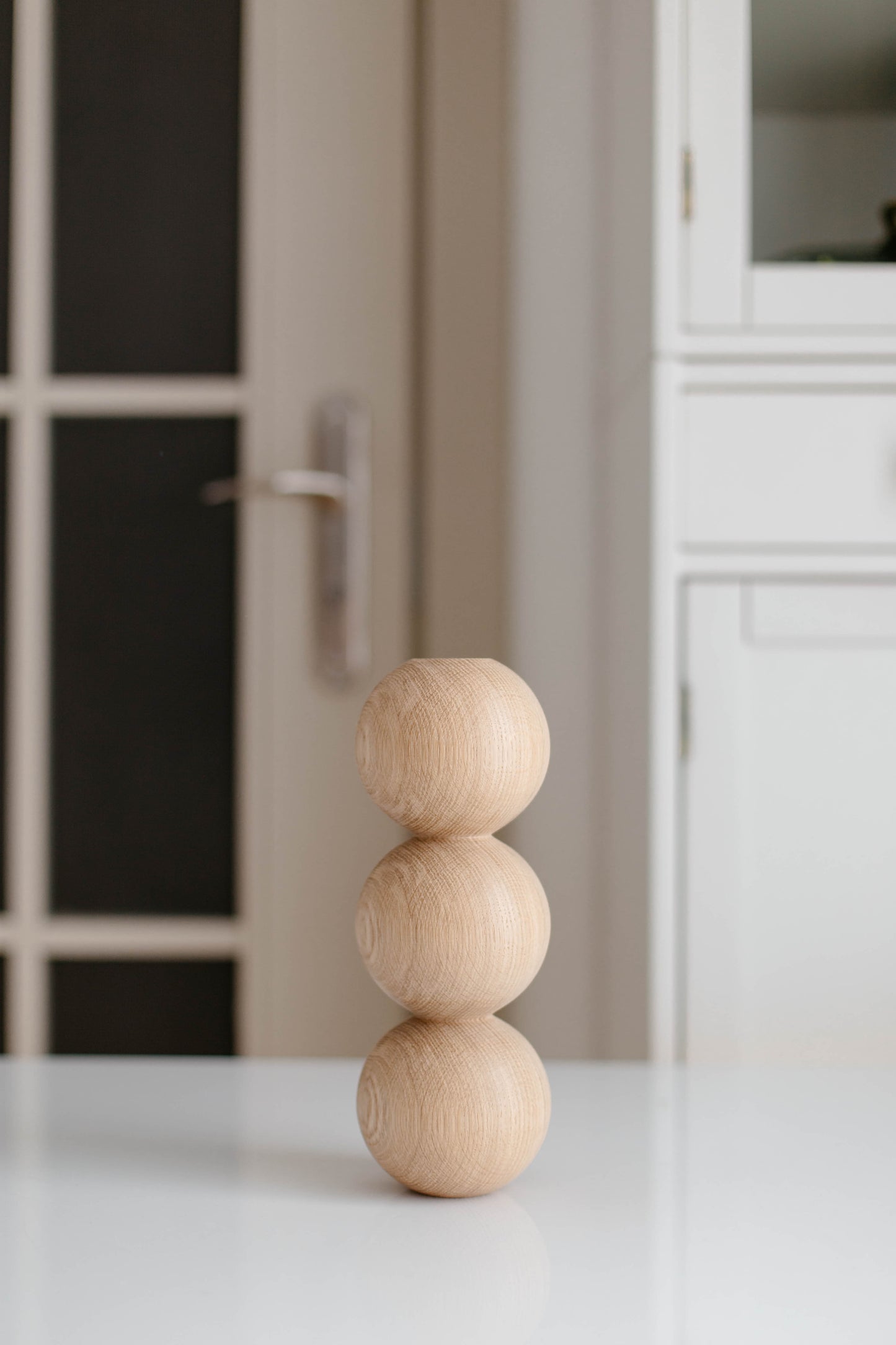 Round Turned Wooden Furniture Leg with Triple Sphere Detail – Handmade, H244 mm