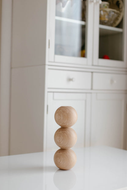 Round Turned Wooden Furniture Leg with Triple Sphere Detail – Handmade, H244 mm