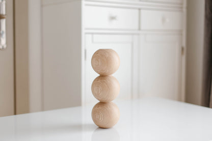 Round Turned Wooden Furniture Leg with Triple Sphere Detail – Handmade, H244 mm