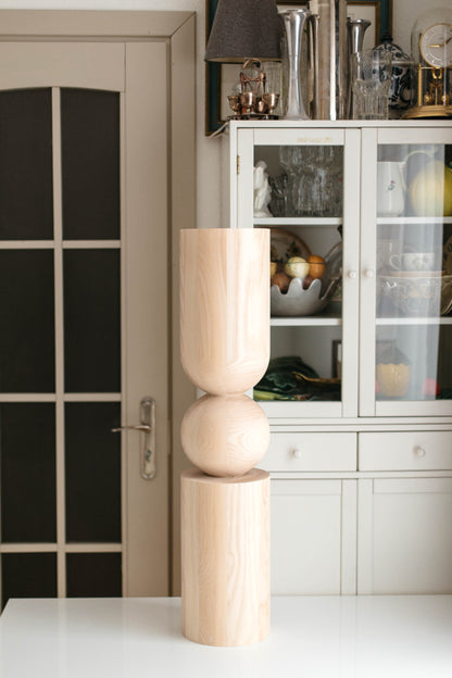 Tisch- und Kücheninselbein aus Holz mit zentraler Kugel – handgefertigtes Design, H902 mm