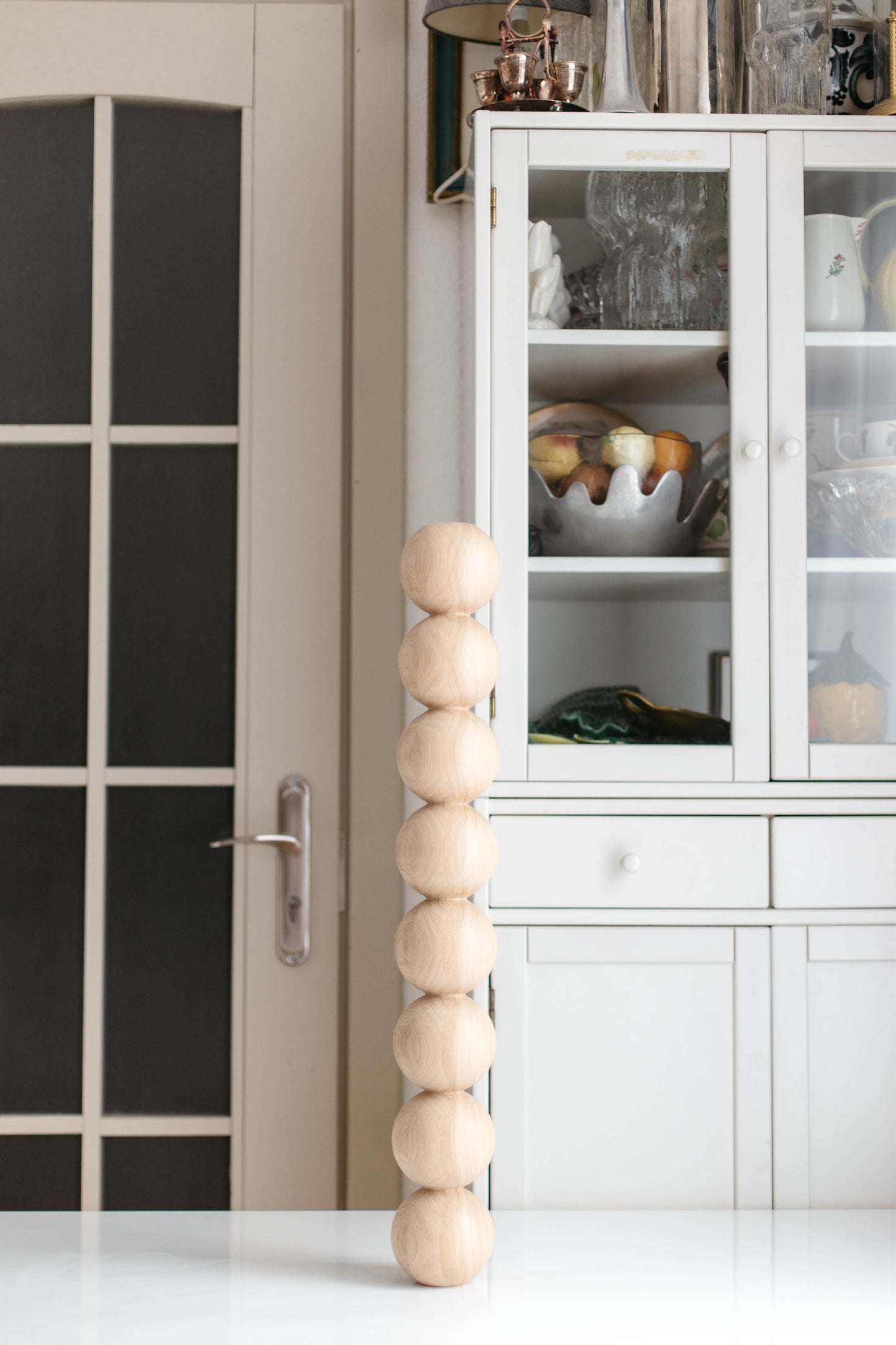 Wooden Table & Bar Leg with Eight Sphere Details – Handmade Design, H690 mm