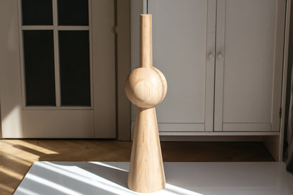Tapered Wooden Furniture Leg with Sphere Detail – Lathe-Turned Design, H710 mm