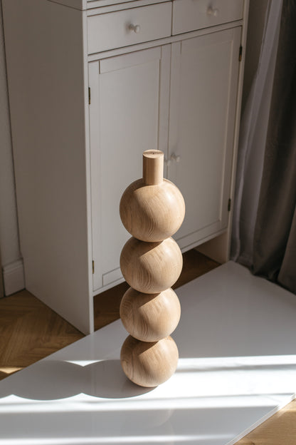 Wooden Furniture Leg with Four Sphere Details – Lathe-Turned Design, H710 mm