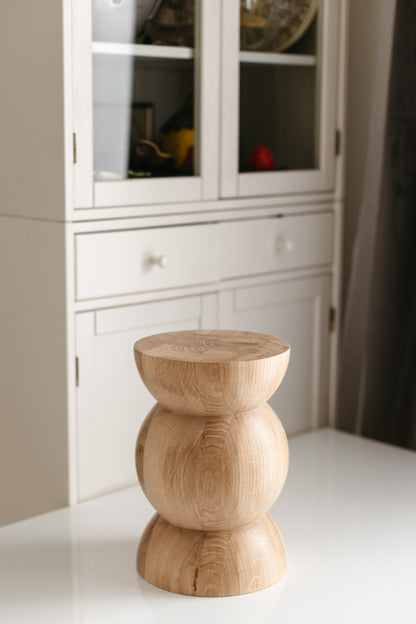 Handmade Wooden Block – Solid Wood with Sphere Details H300 mm