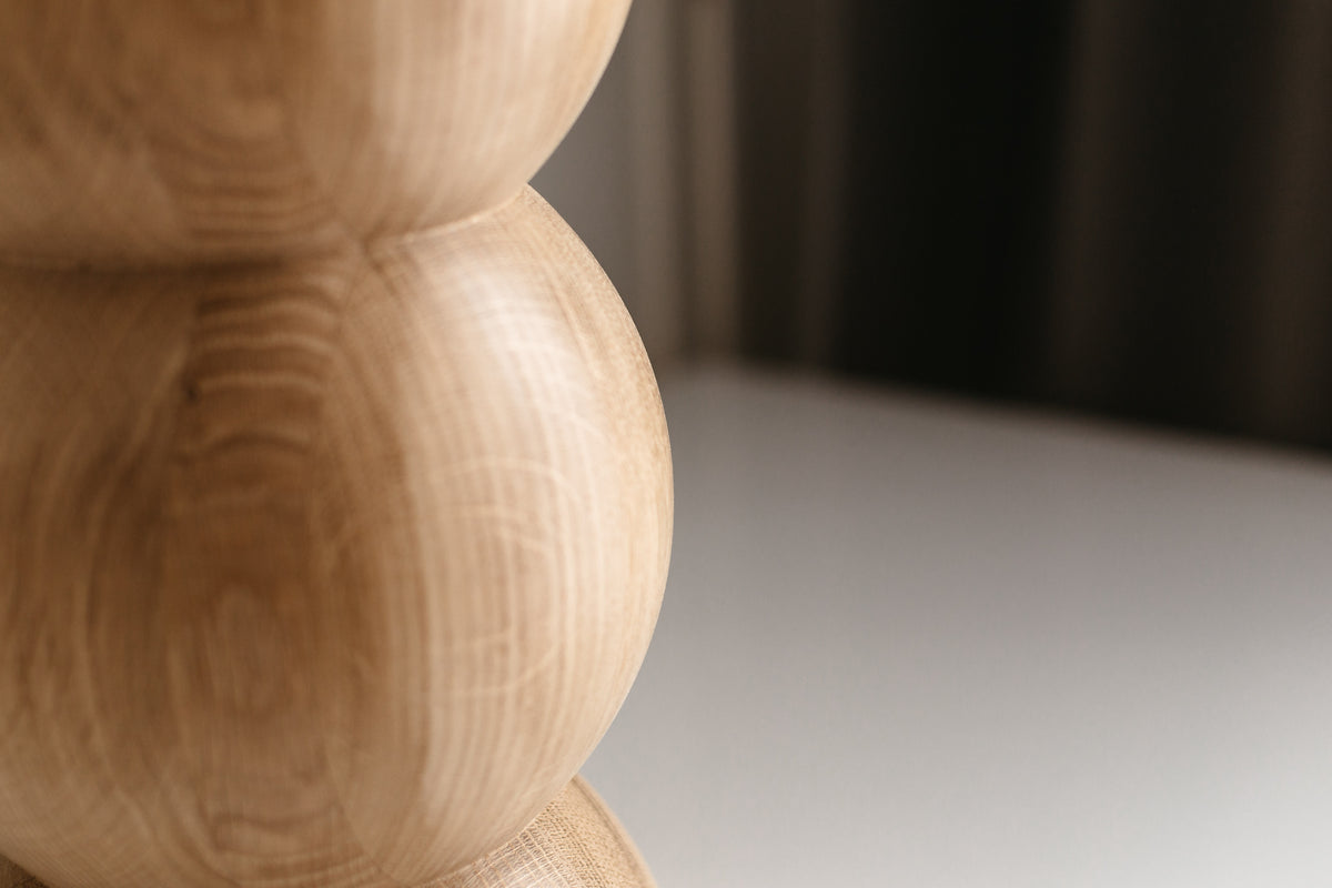 Handmade Wooden Block – Solid Wood with Sphere Details H300 mm
