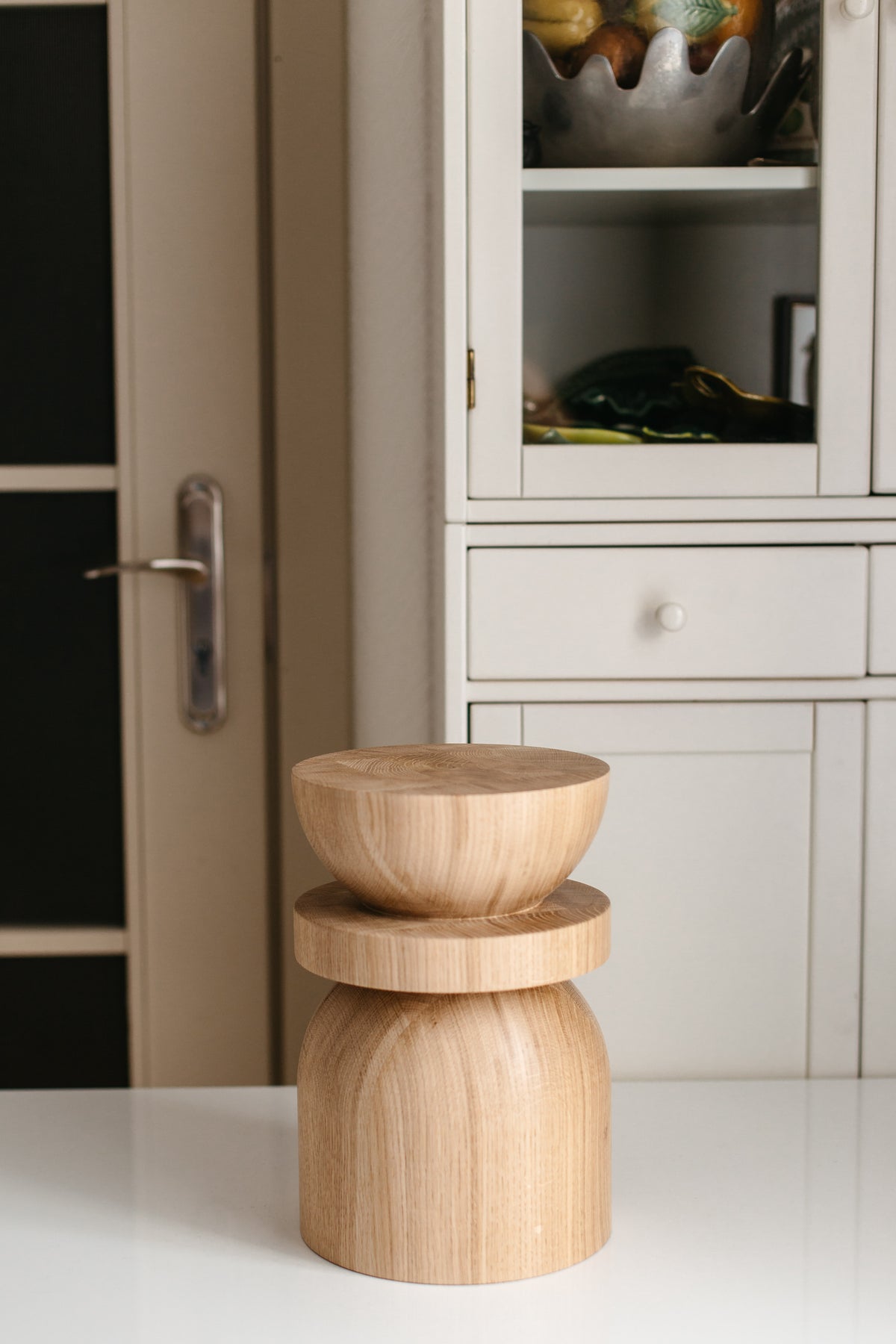 Handmade Wooden Block – Solid Wood with Elegant Sphere Detail H300 mm