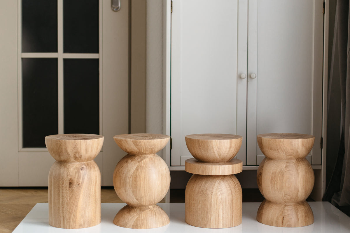 Handmade Wooden Block – Solid Wood with Sphere Details H300 mm