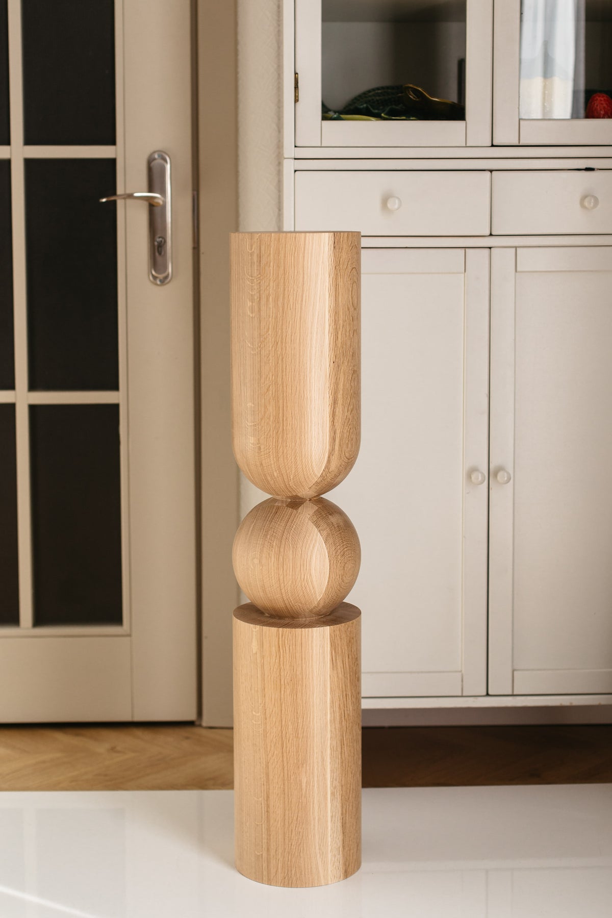 Wooden Table & Bar Leg with Sphere Detail – Handmade Design, H900 mm