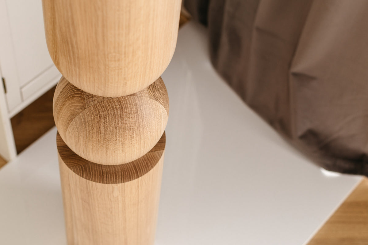 Wooden Table & Kitchen Island Leg with Sphere – Handmade, H900 mm