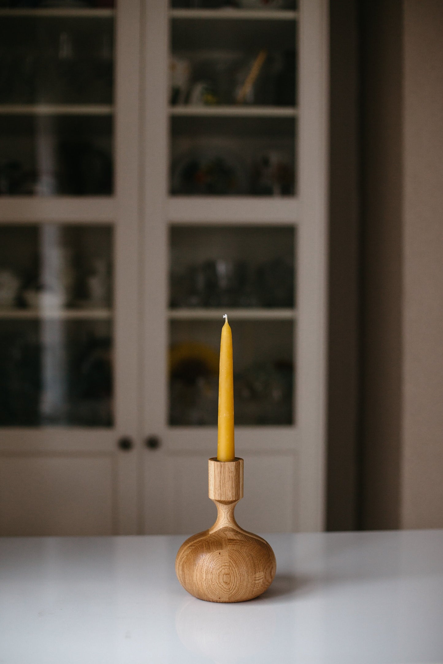 Set of 2 Hand-Turned Wooden Taper Candle Holders – Queen Style, Oak