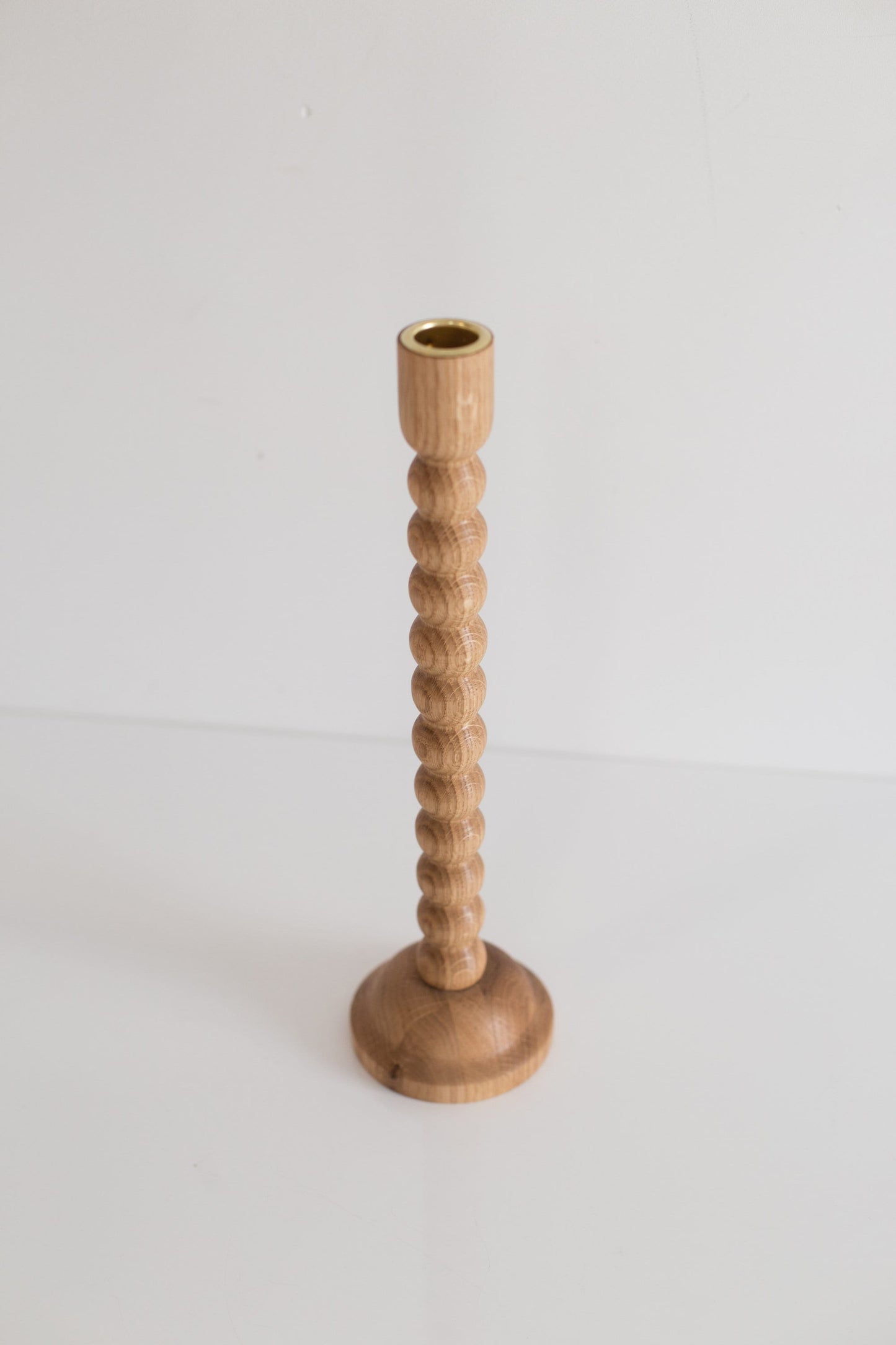 Set of 2 Hand-Turned Wooden Taper Candle Holders – Bubble Design, Oak