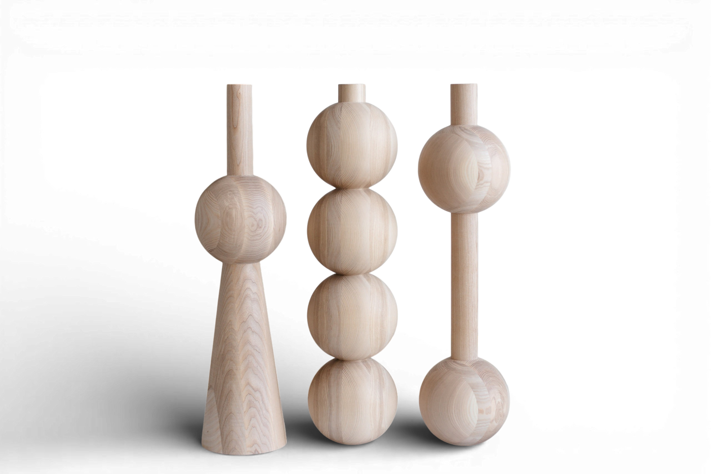 Hölzernes Möbelbein mit vier Kugelsegmenten – Handgefertigtes Design, 3er-Set, H670 mm