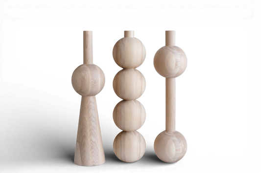Hölzernes Möbelbein mit vier Kugelsegmenten – Handgefertigtes Design, 3er-Set, H670 mm