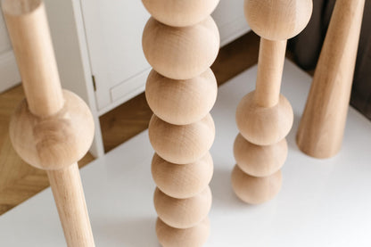 Wooden Furniture Leg with Seven Sphere Details – Lathe-Turned Table Support, H760 mm