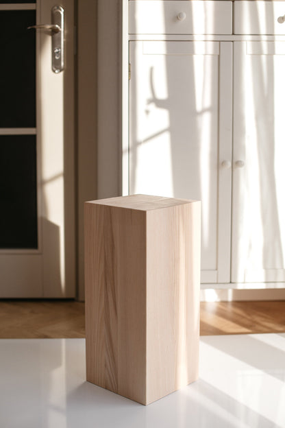 Solid Ash Wooden Coffee Table Block – Handmade Pedestal Table, H450 mm