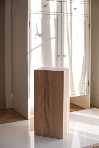 Solid Ash Wooden Coffee Table Block – Handmade Pedestal Table, H450 mm