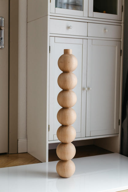 Wooden Furniture Leg with Seven Sphere Details – Lathe-Turned Table Support, H760 mm